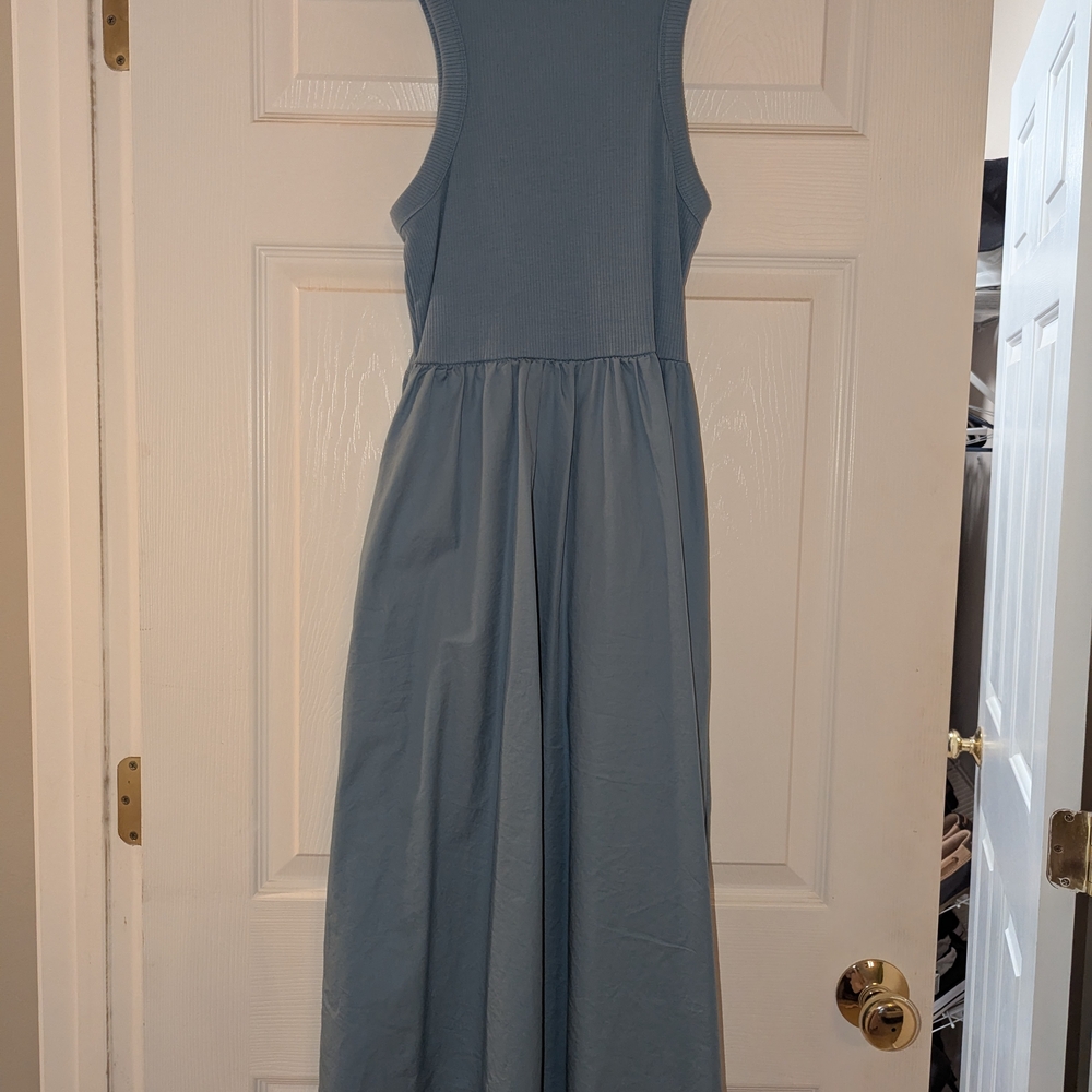 Old Navy Blue Pleated Maxi Dress High Neckline